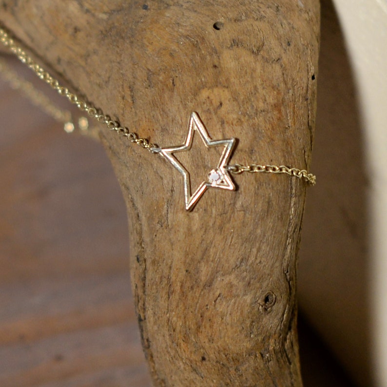 Diamond Star Bracelet Dainty Diamond Star Charm Bracelet Solid Gold Celestial Diamond Bracelet Tiny Diamond Solid Gold Star Bracelet