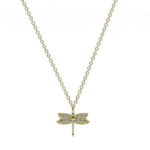 Tiny Dragonfly Necklace, Dragonfly Jewelry, Solid Gold Dragonfly Necklace, Insect Jewelry, Dragonfly Charm Necklace, Gift for Her