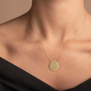 14k Solid Gold Circle Sun Pendant / Sun Pendant Necklace / Solid Gold Sun Pendant Necklace / Custom Necklace / Gold Necklaces for Women image 6