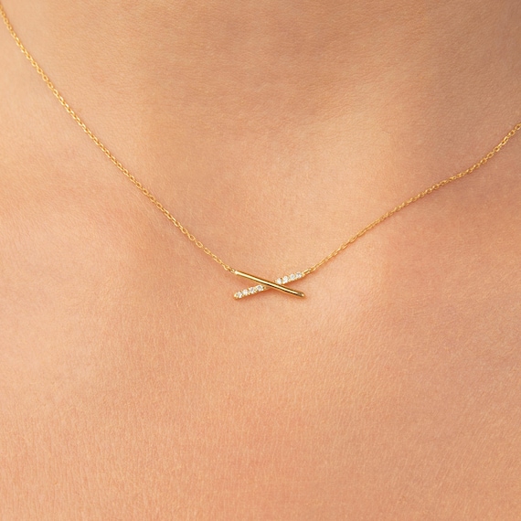 Diamond X Necklace / Diamond X Necklace in 14k Solid Gold / X Etsy