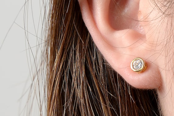 14K Solid Gold Stud Earring, Studs, Diamond Stud Earrings