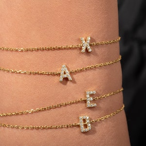 14K Gold Initial Bracelet / Solid Gold Bracelet with Diamonds / Initial Bracelet / Name Bracelet / Letter Bracelet / Gift for Her image 4