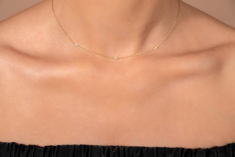 Dainty Diamond Necklace, Tiny Diamond Necklace, Diamond Solitaire Necklace, 14k Solid Gold Necklace for Women, Gift for Her zdjęcie 5