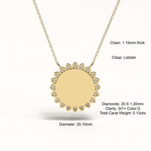 14k Solid Gold Circle Sun Pendant / Sun Pendant Necklace / Solid Gold Sun Pendant Necklace / Custom Necklace / Gold Necklaces for Women image 9