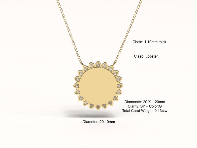 14k Solid Gold Circle Sun Pendant / Sun Pendant Necklace / Solid Gold Sun Pendant Necklace / Custom Necklace / Gold Necklaces for Women image 9