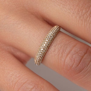 Pave Diamond Dome Ring / 14k Solid Gold Dome Diamond Ring / Statement Minimalist Solid Gold Ring / Handmade Ring / Signet Diamond Ring