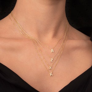 14K Solid Gold Diamond Initial Necklace / Diamond Letter Necklace / Dainty Initial Diamond Necklace / Name Monogram Necklace image 7