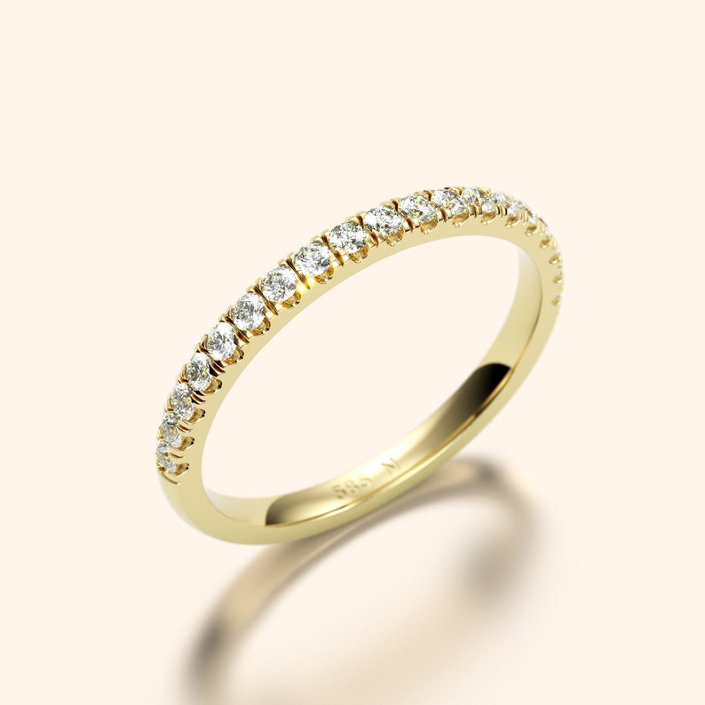 14K Gold Diamond Ring/ Thin Band Diamond Ring/ Stacking Wedding Ring/ Minimalist Anniversary Wedding Ring / Dainty Ring / Gift for Her image 8