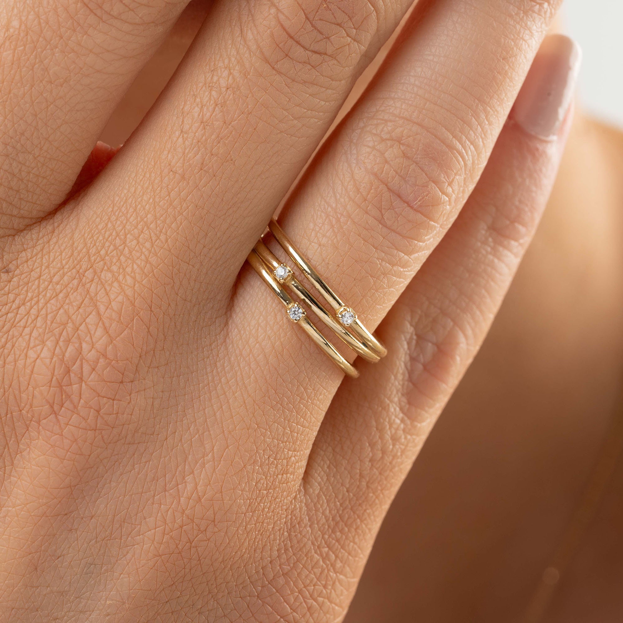 14k Gold Diamond Stacking Ring Set - Minimalist 3-in-1 - Etsy