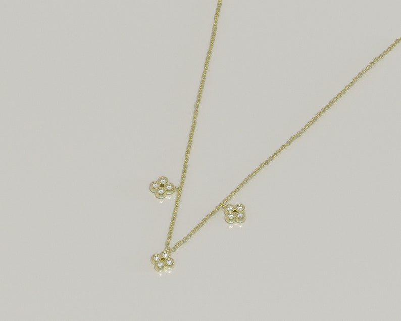 14K Gold Clover Diamond Necklace, Clover Diamond Necklace, Choker Necklace, Gold Diamond Necklace, Natural Diamond Necklace, Gift for Her image 5