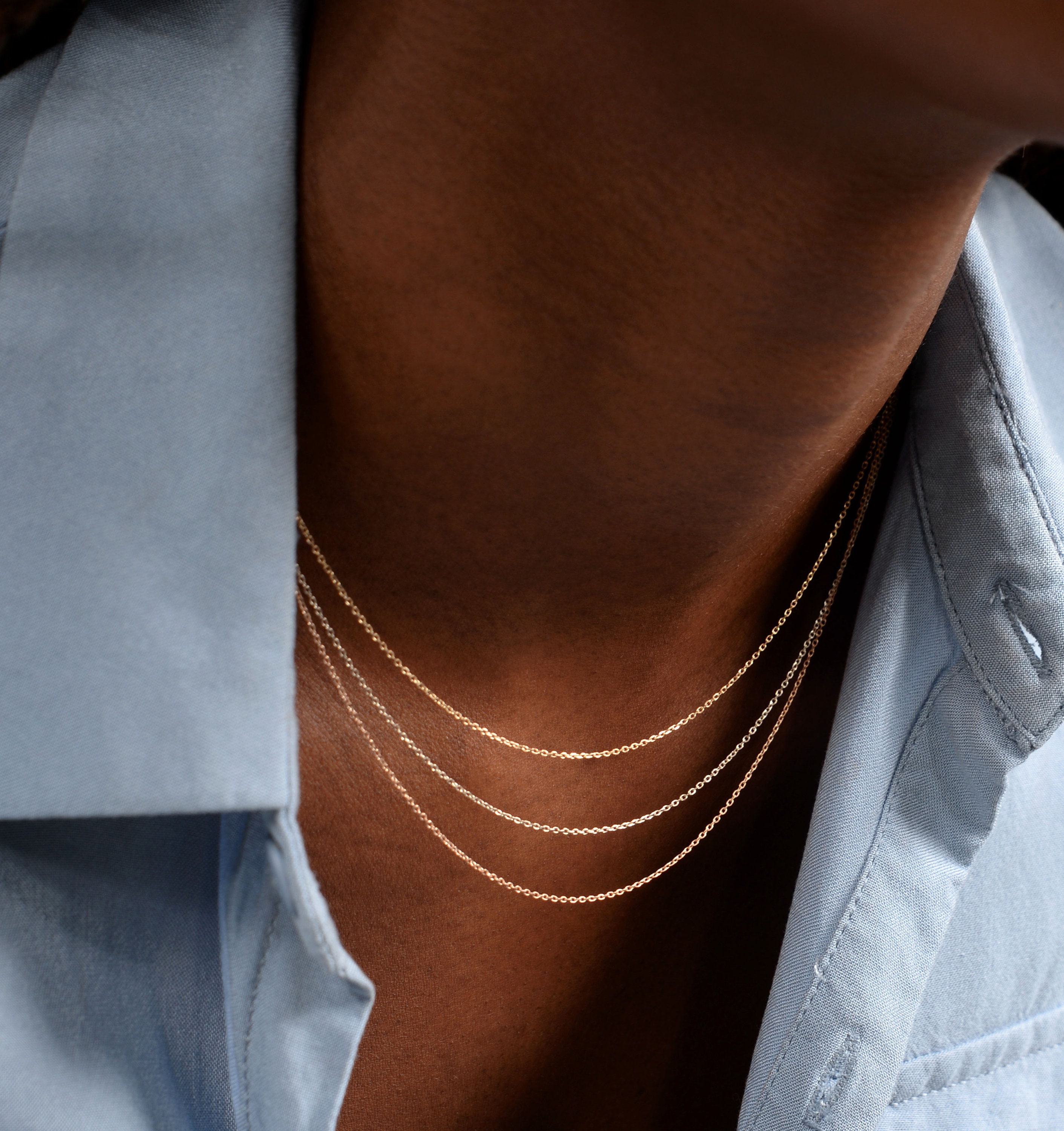Solid Gold Layered Chain Necklace / 14K Solid Gold Layering Necklace / 3 Layer Chain Necklace / Solid Gold Necklace / Gift for Her