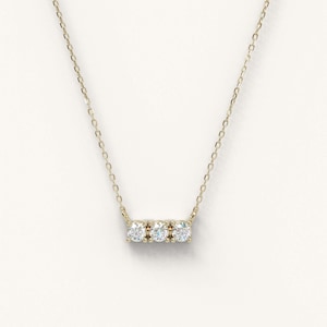 Classic Trio Diamond Necklace / 14k Gold Diamond Necklace 0.18 Ctw / 14K Solid Gold Trio Stone Diamond Necklace / Gift for Her