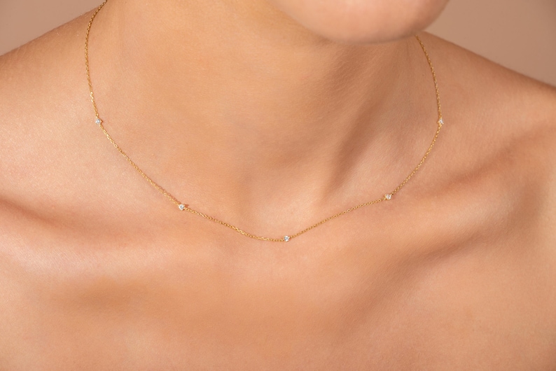 Dainty Diamond Necklace, Tiny Diamond Necklace, Diamond Solitaire Necklace, 14k Solid Gold Necklace for Women, Gift for Her zdjęcie 2