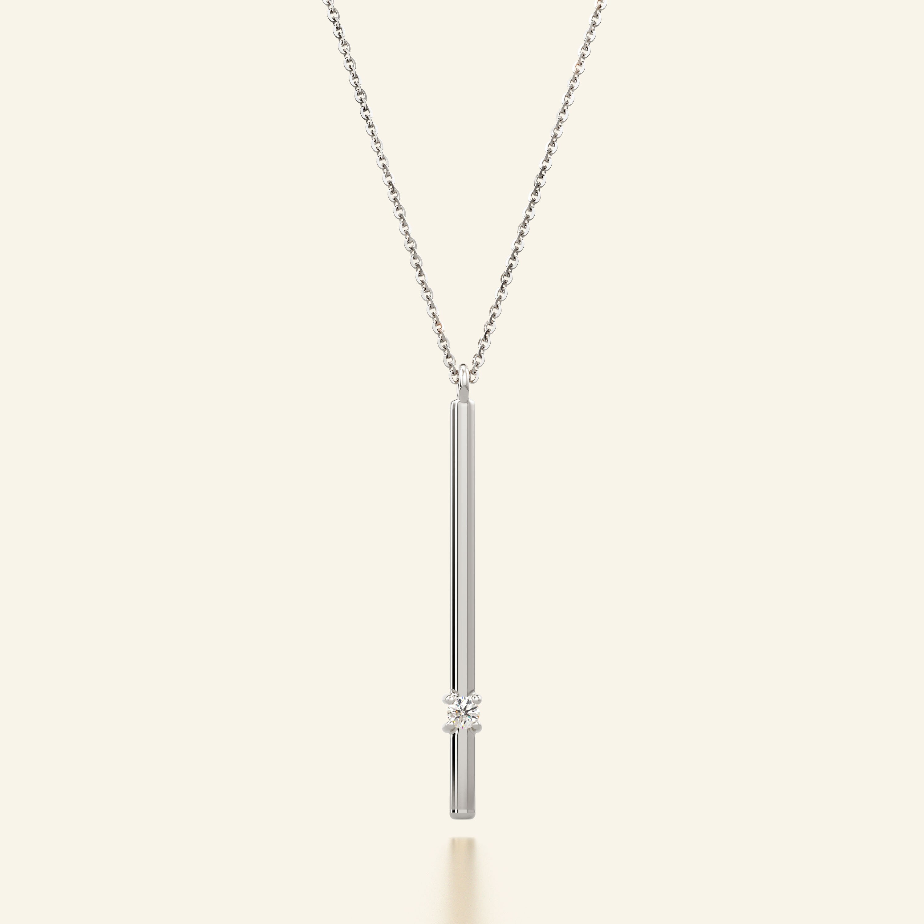 Collana Con Ciondolo A Barretta Verticale In Moissanite 1ct, Taglio Tondo, Placcato Oro Bianco 14kt