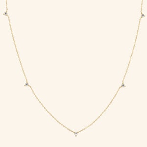 14k Solid Gold Diamond Station Necklace / Diamond Station Necklace for Women / 14k Real Solid Gold Jewelry / Gift for her 14k Yellow Gold