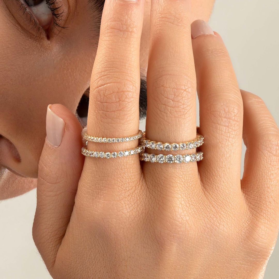 14k Solid Gold Diamond Eternity Ring: Stacking Wedding Band (1.5-3.0MM ...