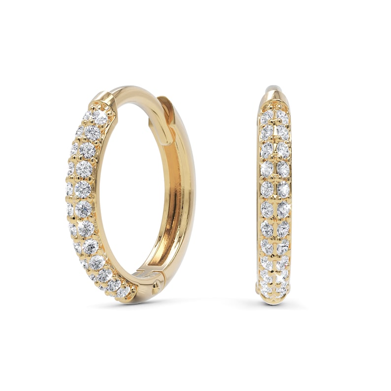 Diamond Pave Hoop Earrings, 14k Solid Gold Huggies, Diamond Huggie Hoops, Real Diamond Earrings, Everyday Earring, Gift for Her 14K yellow gold