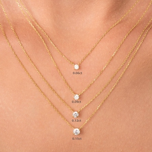 14K gouden diamanten halsketting, bijgevoegde diamant aan ketting, Diamond Solitaire ketting, bruidsmeisje ketting, diamanten halsketting, cadeau voor haar afbeelding 4