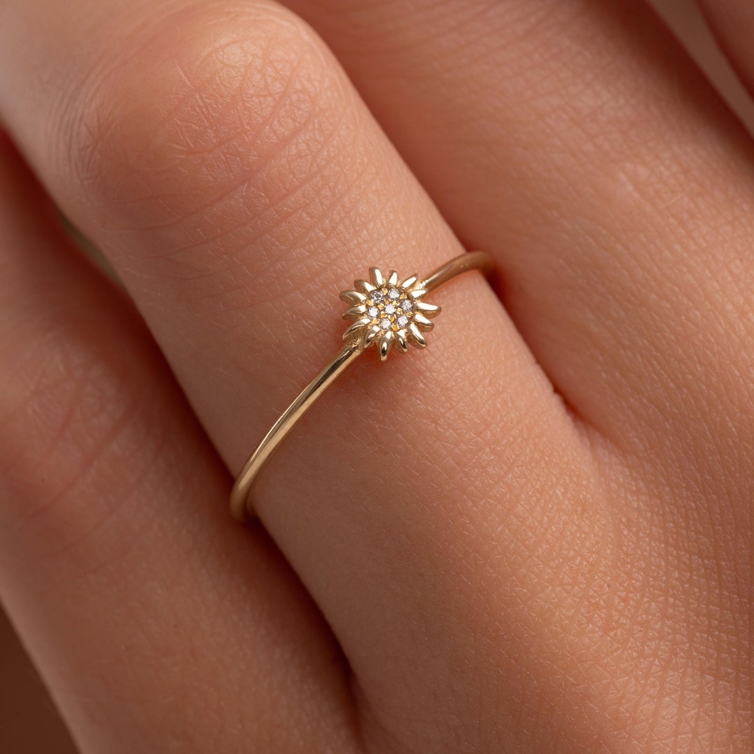 Sun Ring | 14k Solid Gold Sun Ring | Gold Dainty Ring | Spike Ring ...