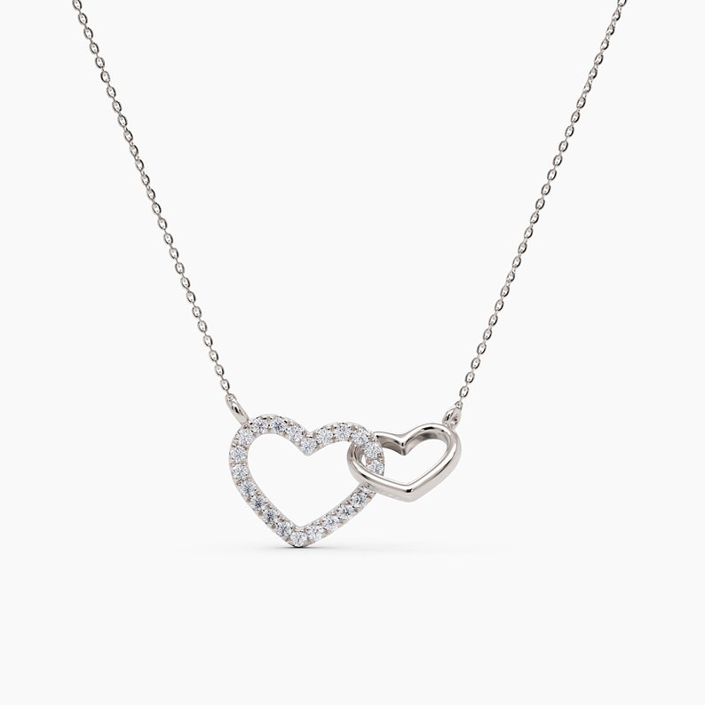 Interlocking Diamond Heart Necklace / Intertwined 14k Solid Gold Diamond Necklace / Two Heart Necklaces Meaningful Necklace / Gift for her image 6
