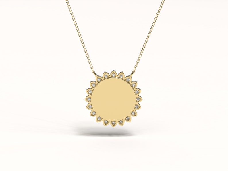 14k Solid Gold Circle Sun Pendant / Sun Pendant Necklace / Solid Gold Sun Pendant Necklace / Custom Necklace / Gold Necklaces for Women image 7