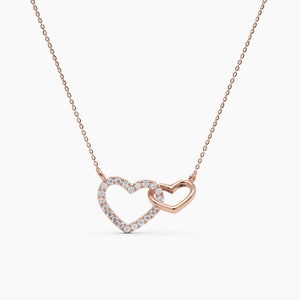 Interlocking Diamond Heart Necklace / Intertwined 14k Solid Gold Diamond Necklace / Two Heart Necklaces Meaningful Necklace / Gift for her image 7