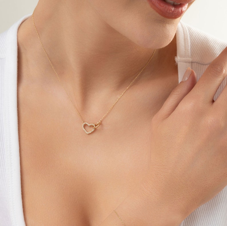 Interlocking Diamond Heart Necklace / Intertwined 14k Solid Gold Diamond Necklace / Two Heart Necklaces Meaningful Necklace / Gift for her image 5