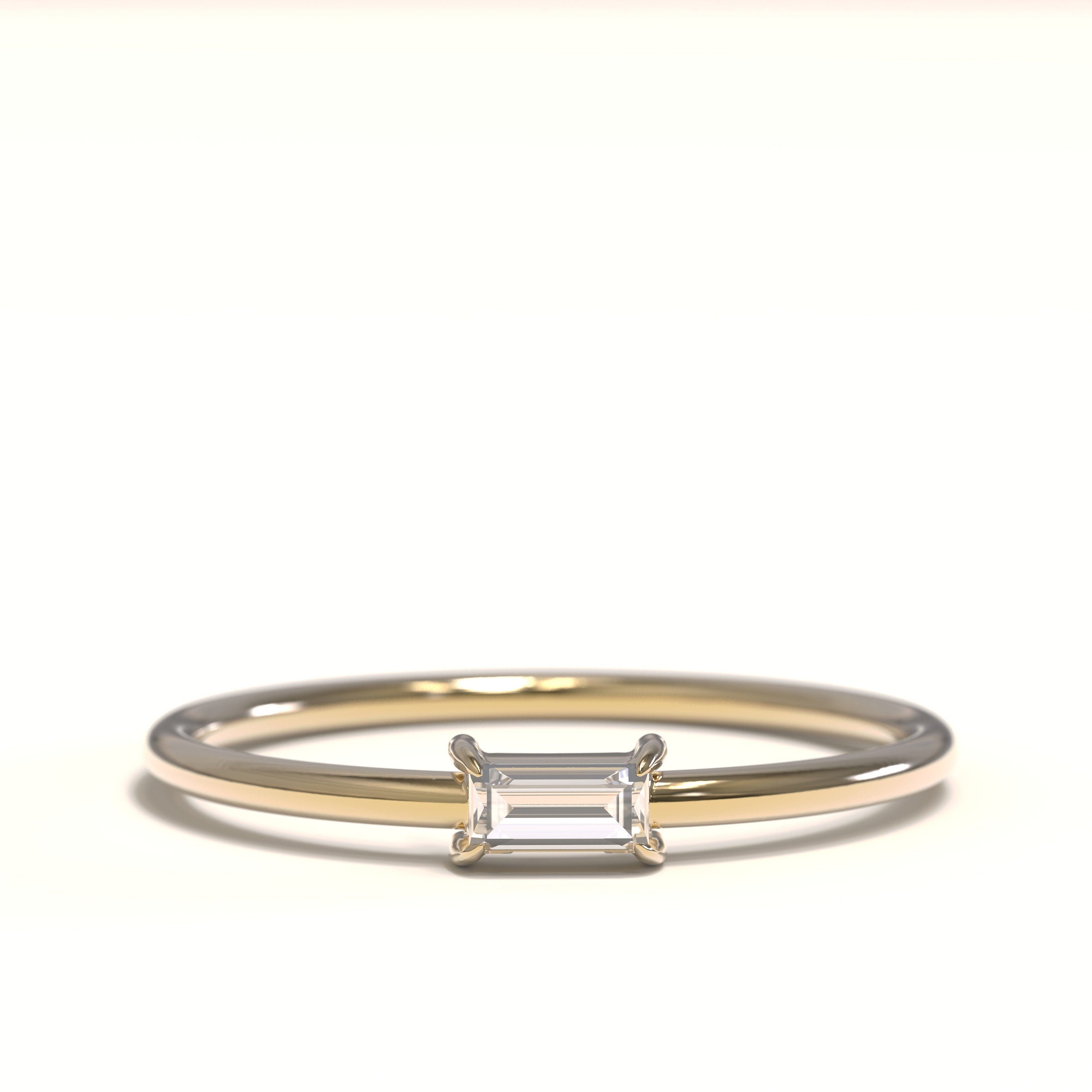 Handmade 14k Gold Baguette Diamond Ring: Minimalist Wedding Band - Etsy