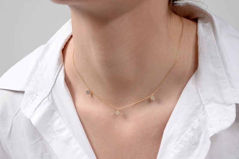 14K Gold Clover Diamond Necklace, Clover Diamond Necklace, Choker Necklace, Gold Diamond Necklace, Natural Diamond Necklace, Gift for Her image 4