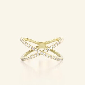 14k Diamond X Ring / Solid Gold Crossed Ring / Criss Cross Ring / Dainty Minimalist Ring / Pointer Ring / Rose, Yellow, White Gold