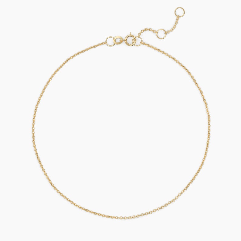 May include: A delicate gold chain anklet with a lobster clasp closure.