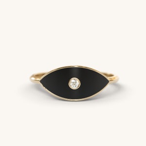 14k Solid Gold Evil Eye Ring / 14k Solid Gold with Ceramic Enamel / Dainty Evil Eye Protection Ring / Gift for Her