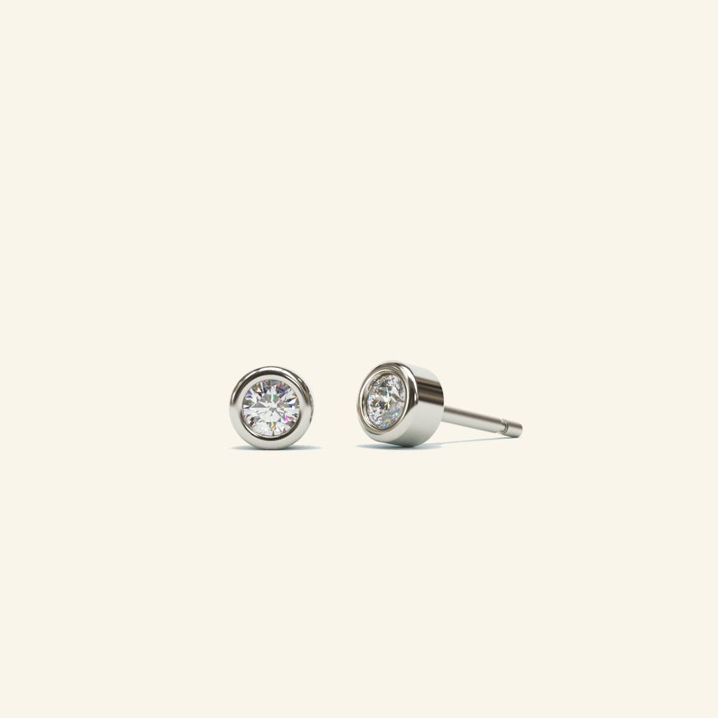 Boucles doreilles diamant / Boucles doreilles Diamond Stud en or 14 carats / Clous diamantés sertis de lunette / Boucles doreilles Diamond Stud authentiques / Cadeau danniversaire image 4