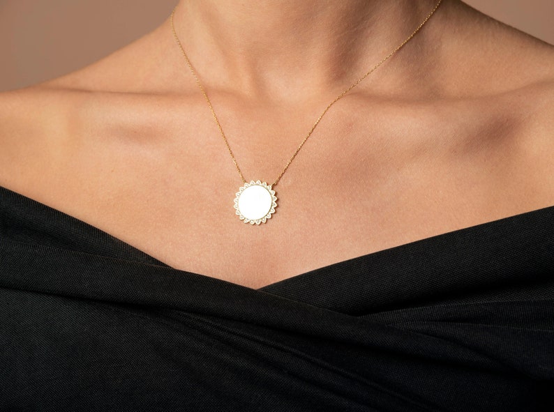 14k Solid Gold Circle Sun Pendant / Sun Pendant Necklace / Solid Gold Sun Pendant Necklace / Custom Necklace / Gold Necklaces for Women image 4