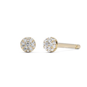 Pave Diamond Stud Earrings / Yellow, White Rose Gold  / 14k Solid Gold Diamond Stud Earrings / Push Back Diamond Stud Earrings