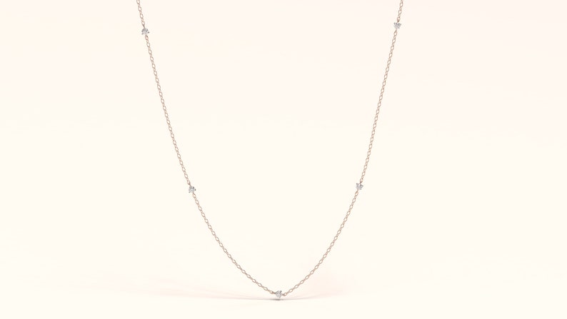 Sierlijke diamanten halsketting, kleine diamanten halsketting, Diamond Solitaire ketting, 14k Solid Gold ketting voor vrouwen, cadeau voor haar afbeelding 9