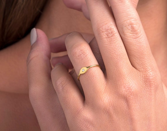 14k Gold Evil Eye Ring White Gold Evil Eye Diamond Ring