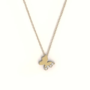 Butterfly Diamond Necklace / Dainty Diamond 14k Solid Gold Butterfly Necklace / Solid Gold Unique Necklace / Gift for Her