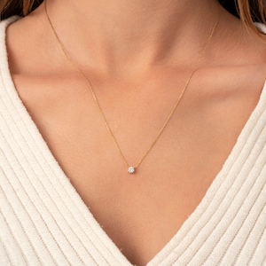 Diamond Necklace/ Diamond Solitaire Necklace/ Dainty Diamond Necklace/ 14k Gold Solitaire Diamond Prong Set Necklace/ Solitaire Necklace image 8