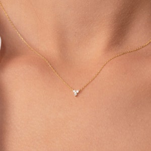 14k Gold Diamond Necklace, Cluster Diamond Necklace, Flower Diamond Necklace, Real Diamond Necklace, Dainty Diamond Necklace, Gift for Her