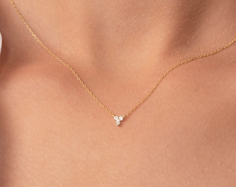 Flower Diamond Necklace, Cluster Diamond Necklace, Flower Diamond Necklace, Real Diamond Necklace, Dainty Diamond Necklace, Gift for Her