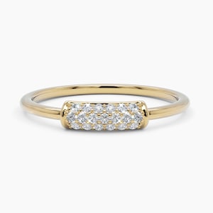 Anillo de oro macizo de 14 k con diamantes pavé: delicado anillo apilable