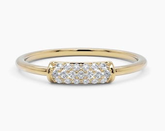 14k Solid Gold Pave Diamond Ring: Dainty Stacking Ring