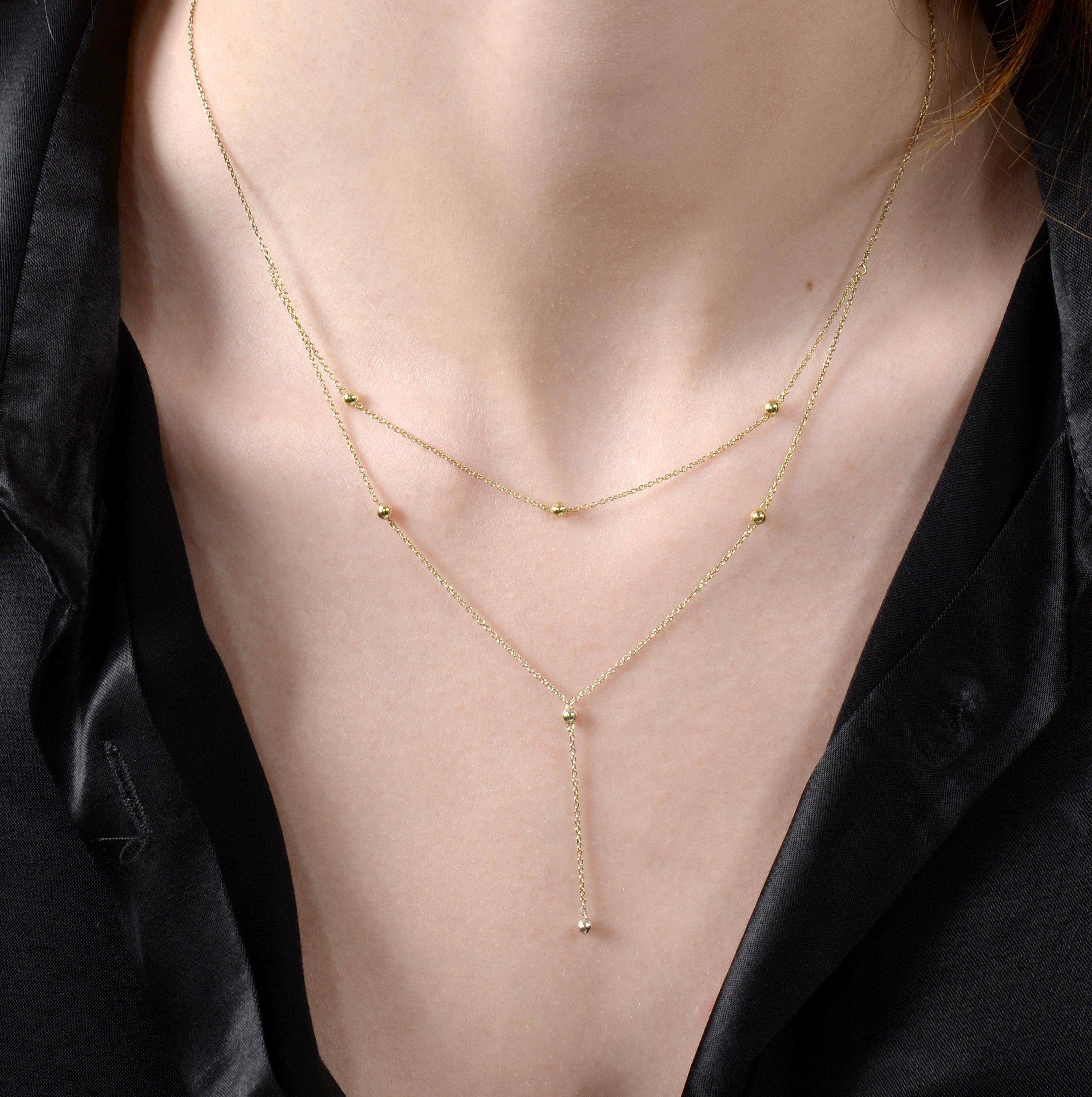 Gold Ball Necklace / Gold Bead Necklace / 14K Solid Gold Dot Necklace / Solid Gold Layered Necklace / Layering Necklace /Unique Gift for Her