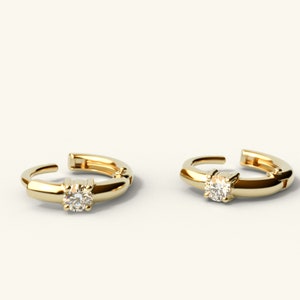 14k Solid Gold Diamant Hoops Ohrringe / Diamant Hoops / Diamant Huggies / Kleine Diamant Huggie Ohrringe / Geschenk für Sie
