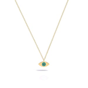 14K Yellow Gold Evil Eye Necklace, 14k Solid Gold Evil Eye Necklace, Dainty Evil Eye necklace, Solid gold chain , Gift for Her