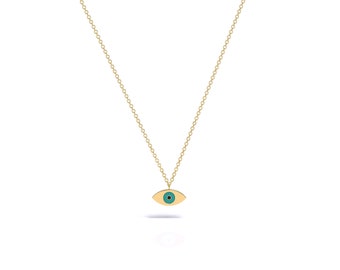 14K Yellow Gold Evil Eye Necklace, 14k Solid Gold Evil Eye Necklace, Dainty Evil Eye necklace, Solid gold chain , Gift for Her
