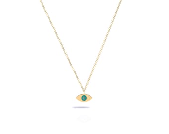 14K Yellow Gold Evil Eye Necklace, 14k Solid Gold Evil Eye Necklace, Dainty Evil Eye necklace, Solid gold chain , Gift for Her