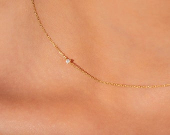 Diamond Choker, Tiny Diamond Choker, Diamond Necklace, Dainty Diamond Necklace, Gold Diamond Necklace, 14k Gold Jewelry, Gift for Her