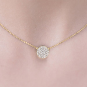 Round Pave Diamond Necklace / 14K Gold Circle Pave Diamond Necklace / Statement Necklace / Dainty Diamond Micro Pave Circle / Gift for her